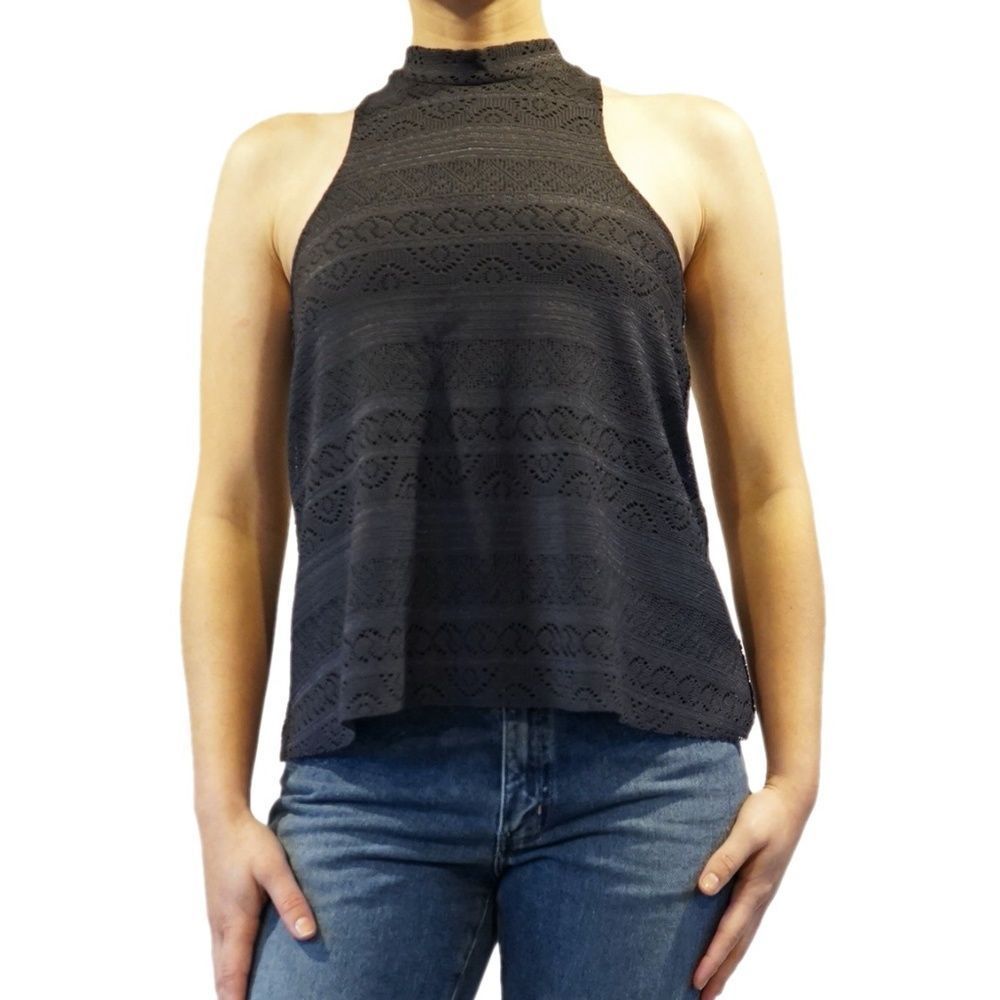 Hollister Womens XS High Neck Gray Lace Flowy Tank